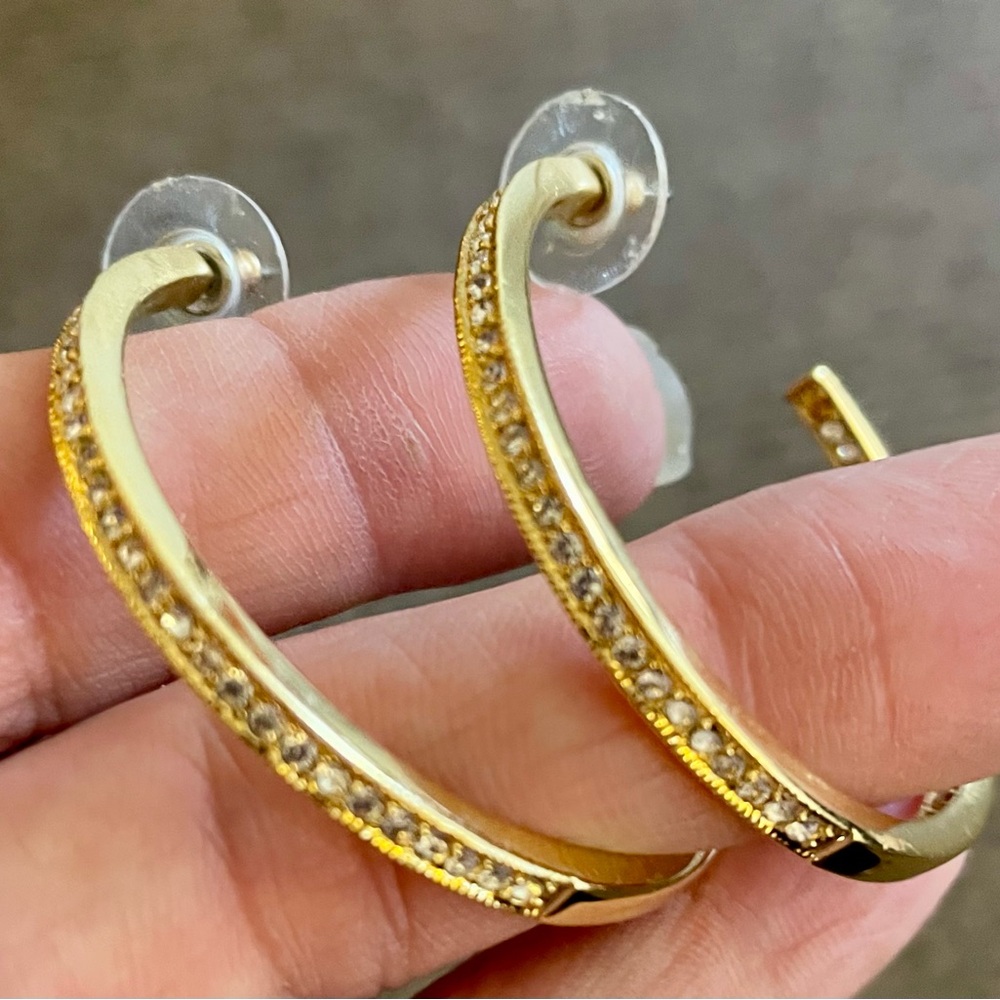 Touchstone Crystal Swarovski Gold Hoop Earrings